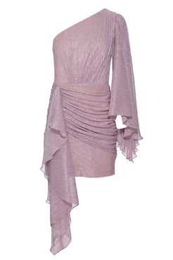 VESTIDO CURTO OMBRO ÚNICO LUREX NEW YORK ROSA