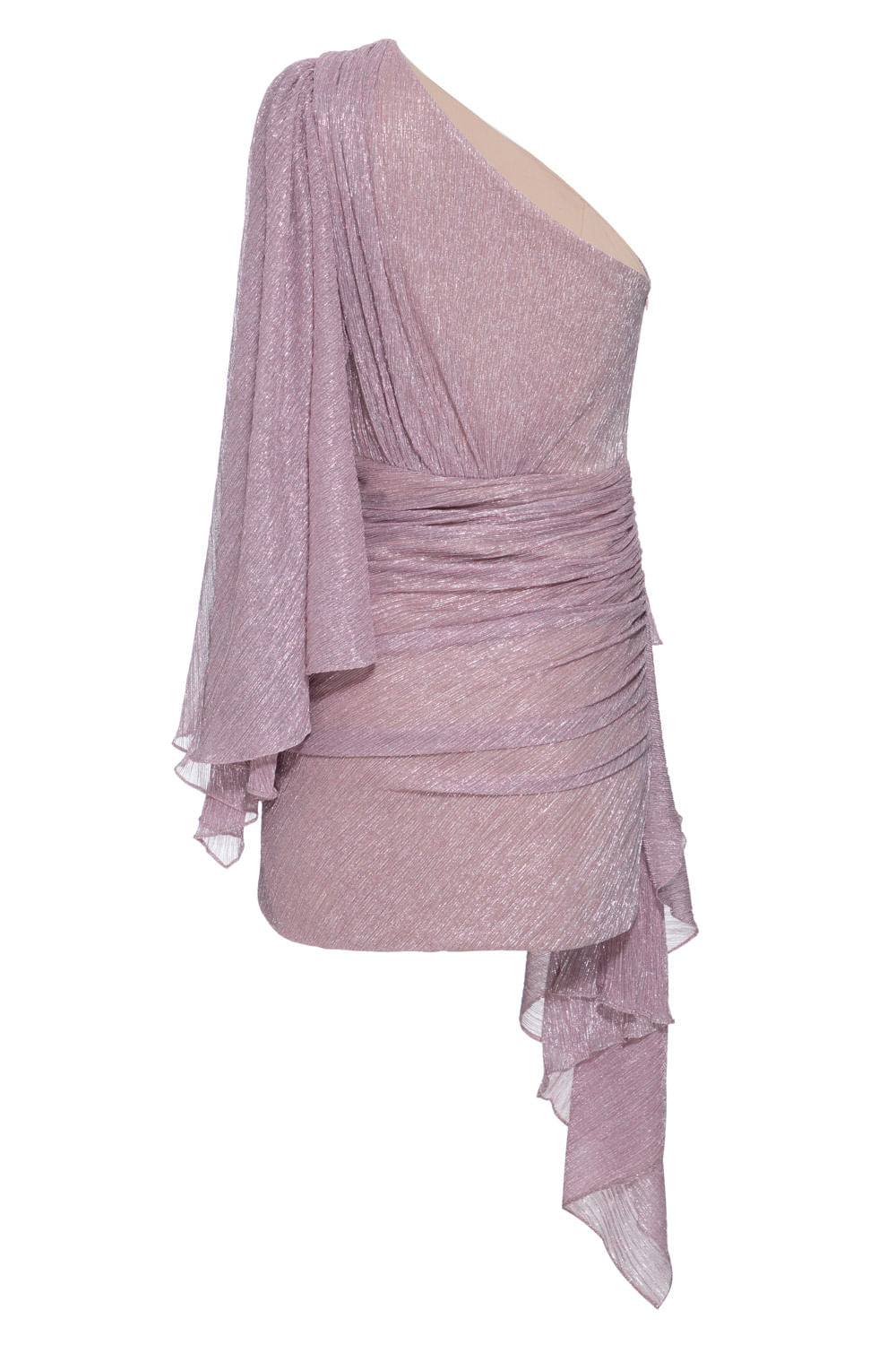 VESTIDO CURTO OMBRO ÚNICO LUREX NEW YORK ROSA