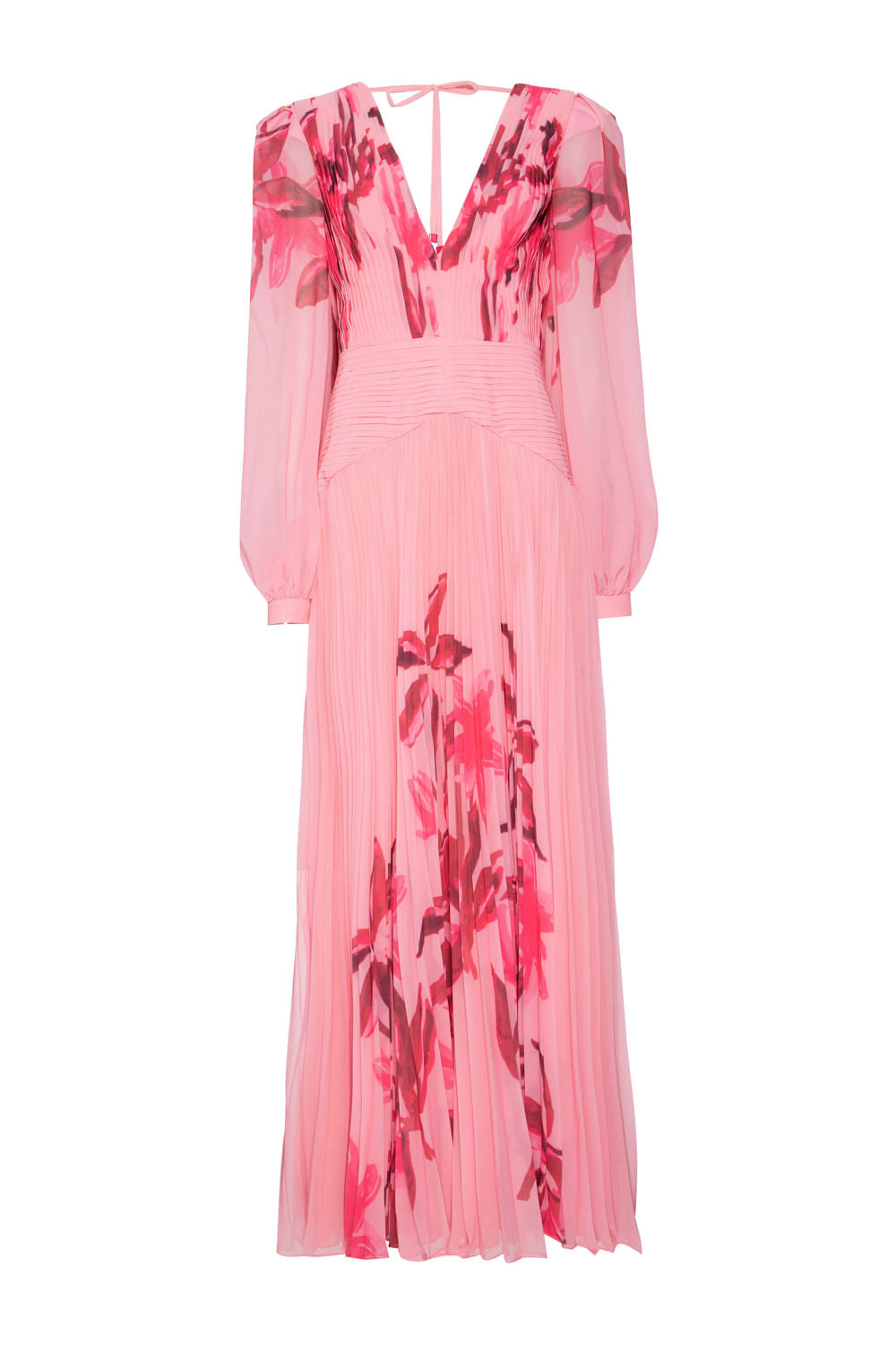 VESTIDO LONGO MANGAS FLORAL VICTÓRIA ROSA