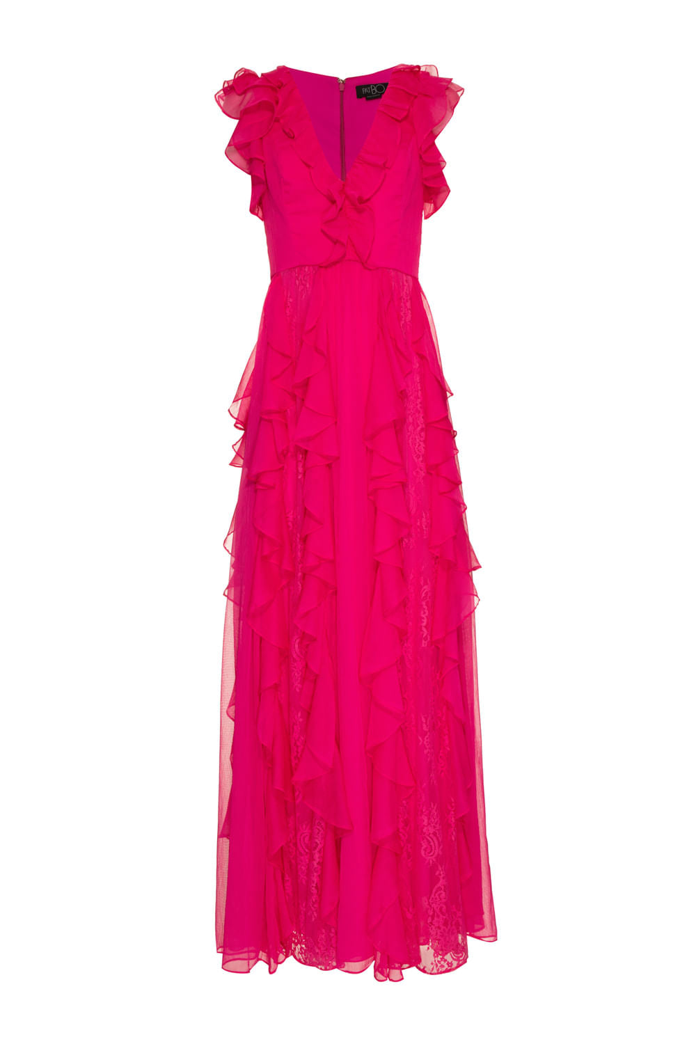VESTIDO LONGO BABADOS RENDA SILKY STARDUST PINK