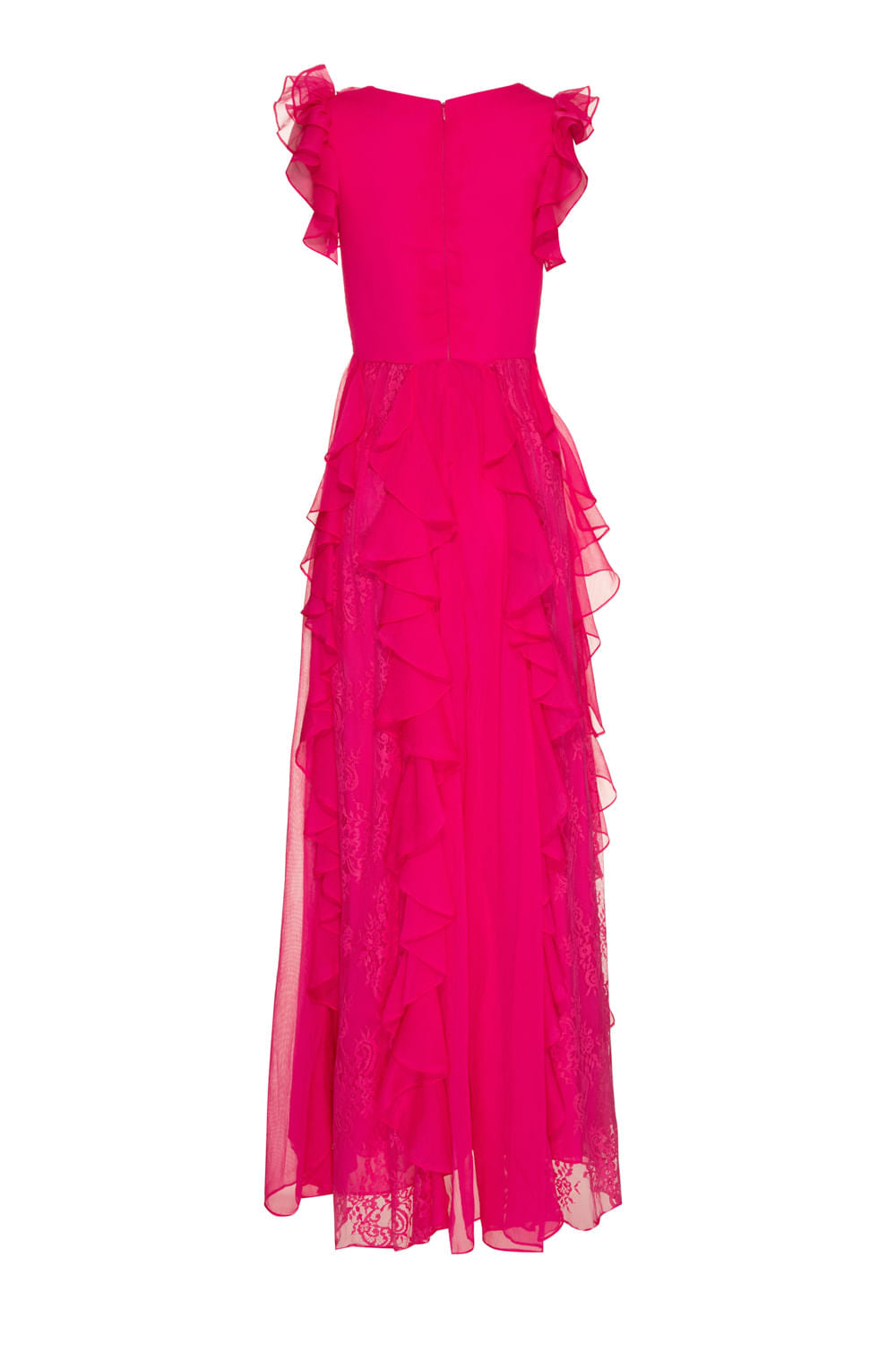 VESTIDO LONGO BABADOS RENDA SILKY STARDUST PINK