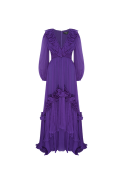 VESTIDO LONGO BABADOS SILKY STARDUST ROXO