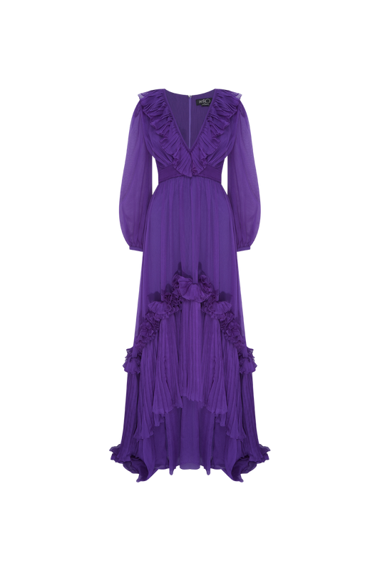 VESTIDO LONGO BABADOS SILKY STARDUST ROXO