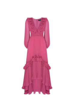 VESTIDO LONGO BABADOS SILKY STARDUST ROSA