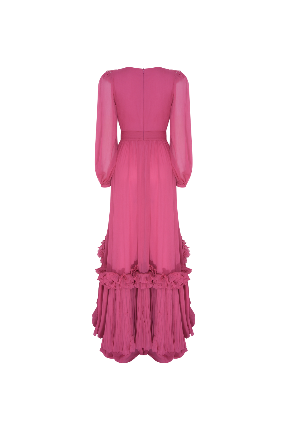 VESTIDO LONGO BABADOS SILKY STARDUST ROSA