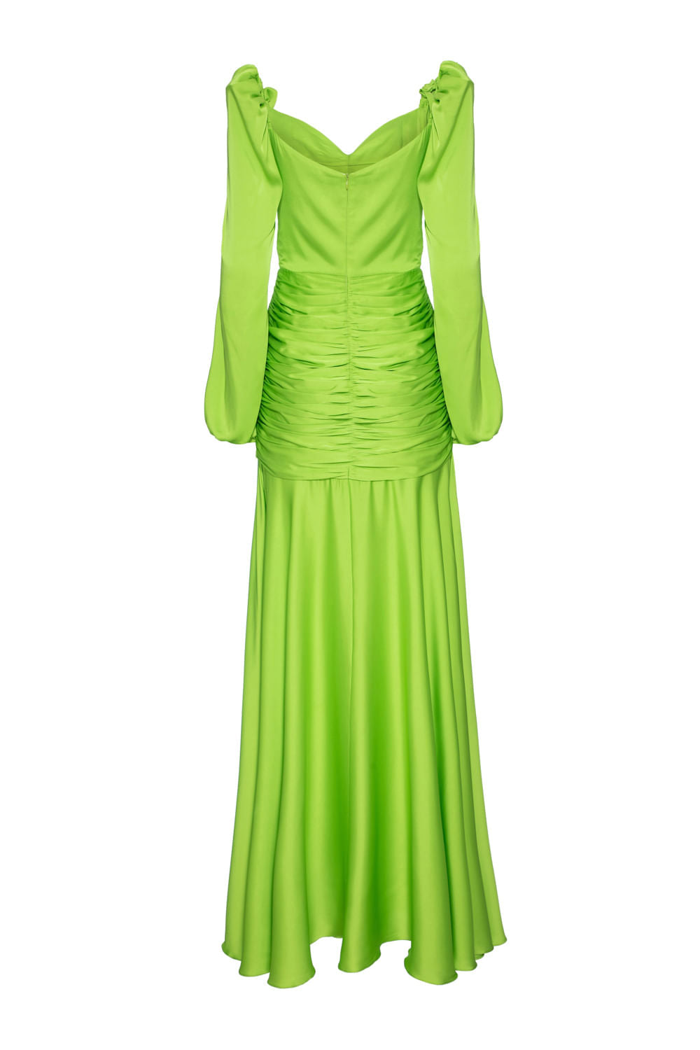 VESTIDO LONGO RECORTES CETIM EUPHORIA VERDE