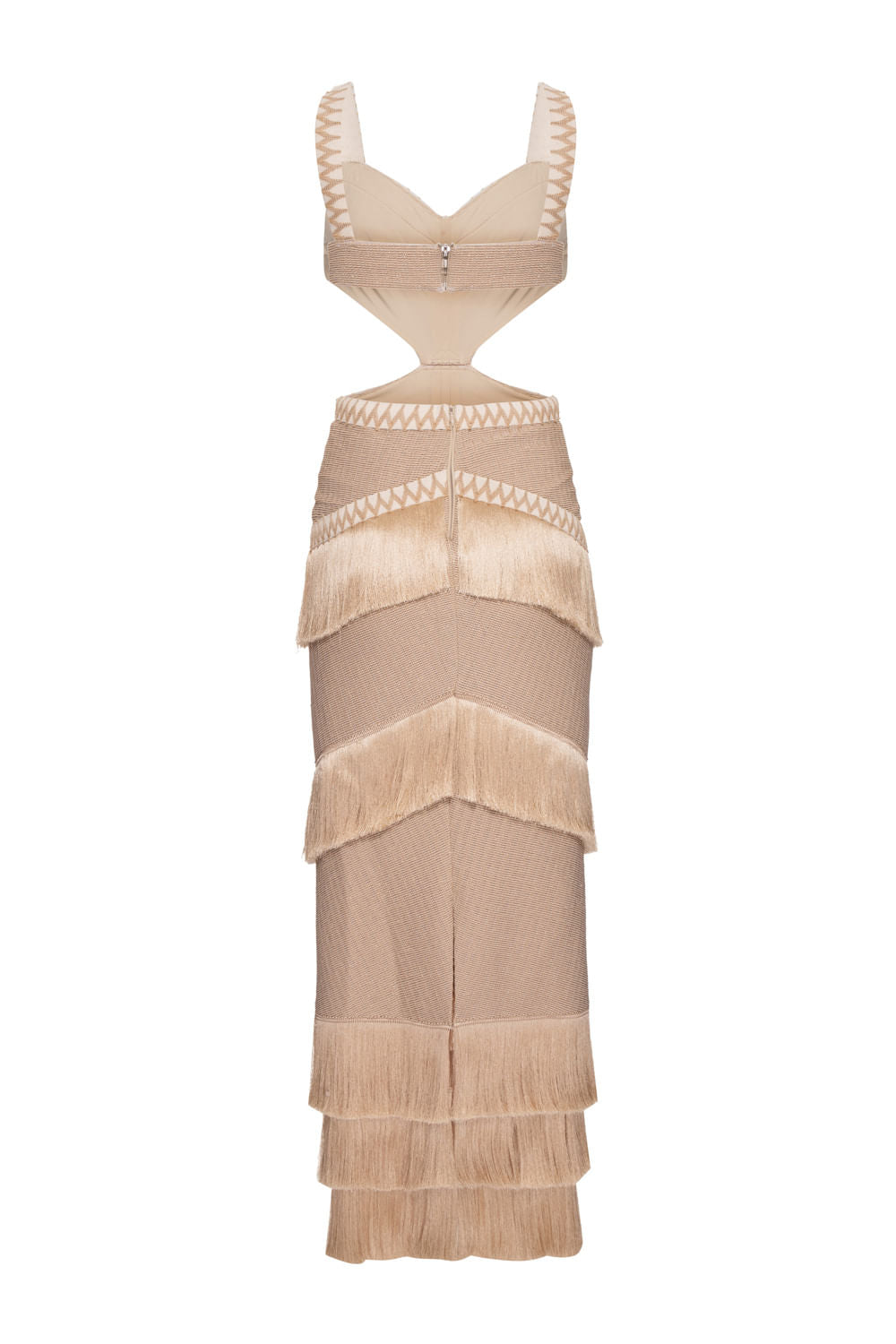 VESTIDO LONGO FRANJAS MALHA EMILLE CRU