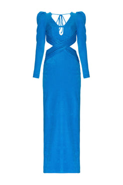 Vestido longo mangas malha luxor spy azul