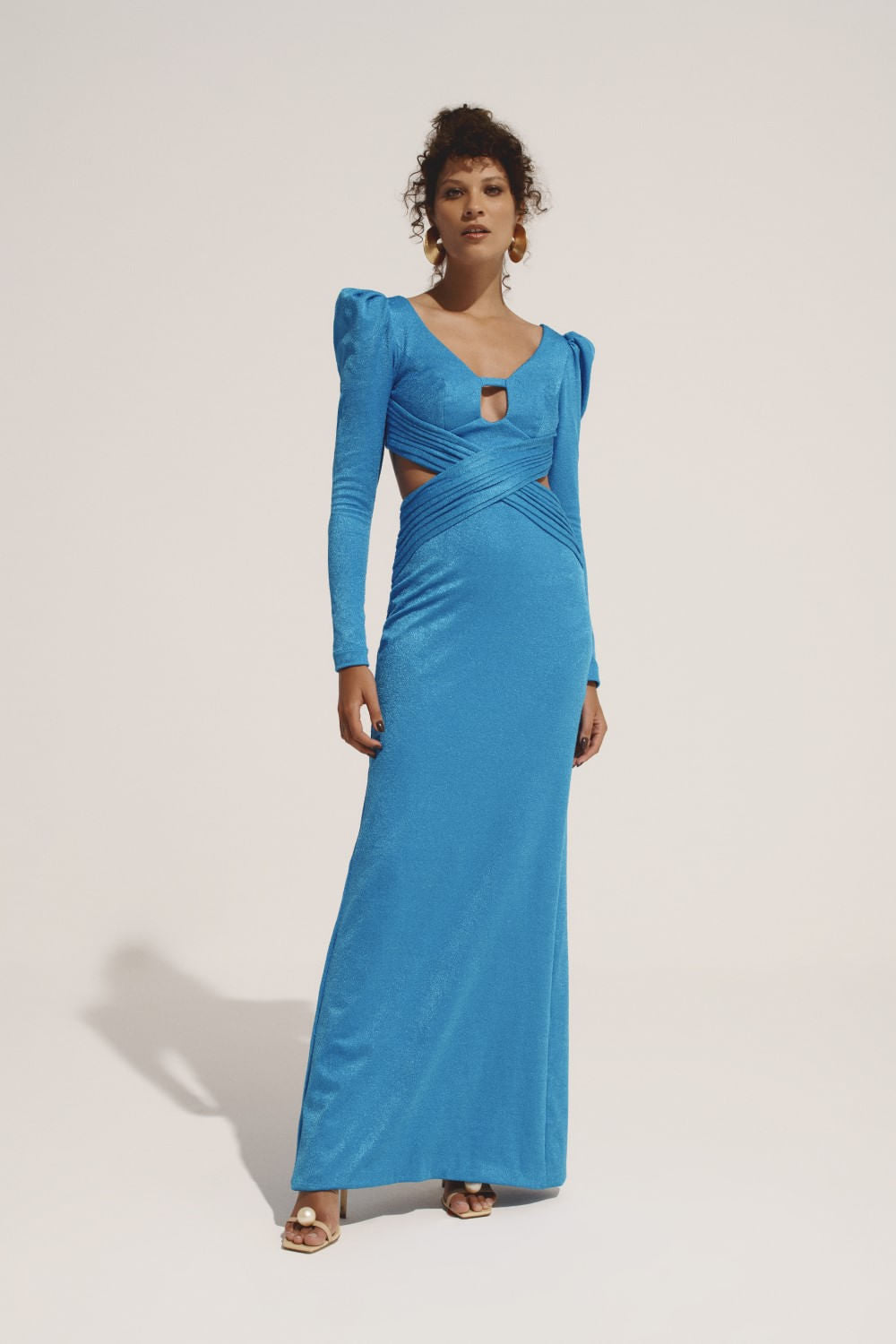 Vestido longo mangas malha luxor spy azul