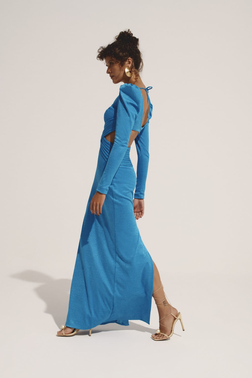 Vestido longo mangas malha luxor spy azul