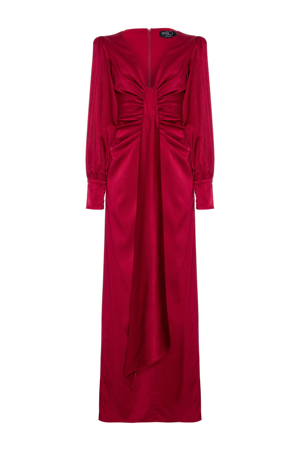 VESTIDO LONGO PREGAS CETIM RAMPLING VERMELHO