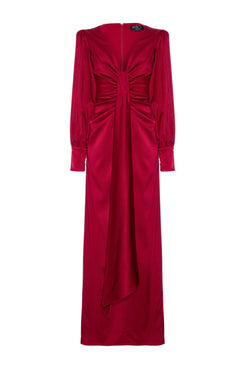 VESTIDO LONGO PREGAS CETIM RAMPLING VERMELHO