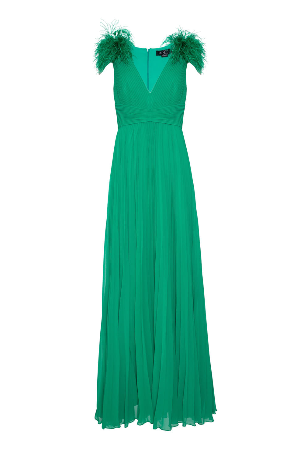 VESTIDO LONGO PLUMAS CHIFFON TURNER VERDE