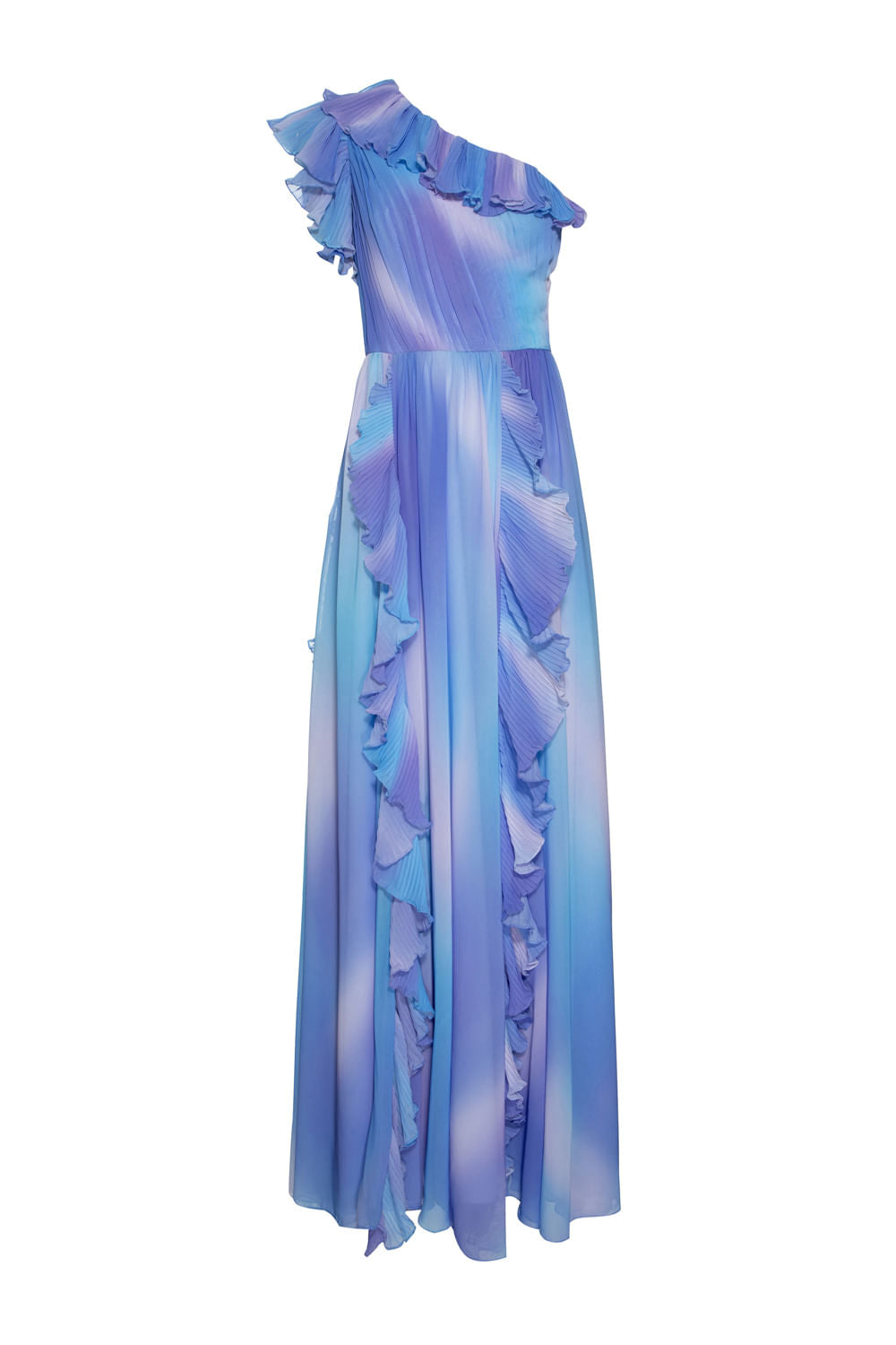VESTIDO LONGO OMBRO ÚNICO DEGRADÊ COSMIC AZUL