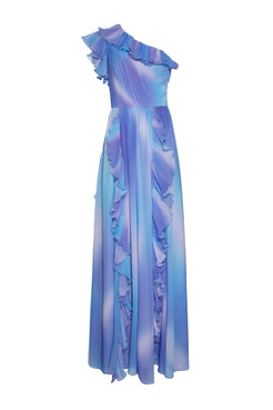 VESTIDO LONGO OMBRO ÚNICO DEGRADÊ COSMIC AZUL
