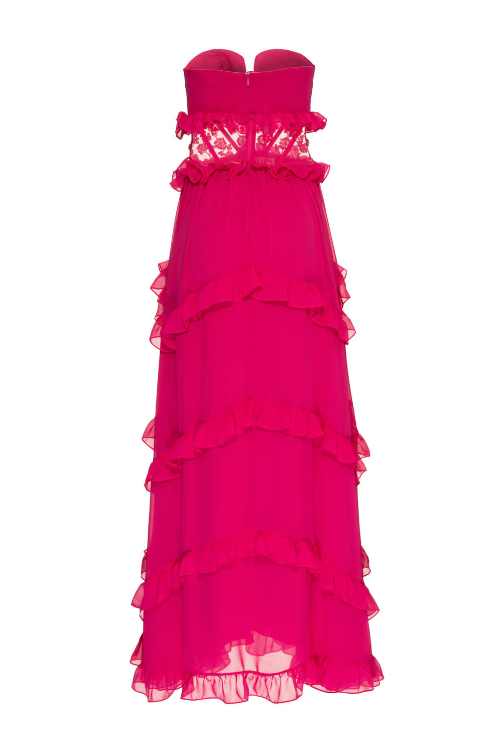 Vestido longo bordado chiffon midnight pink