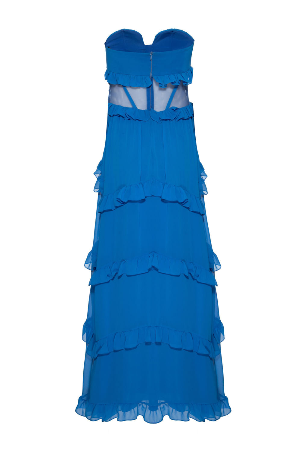 Vestido longo bordado chiffon midnight azul