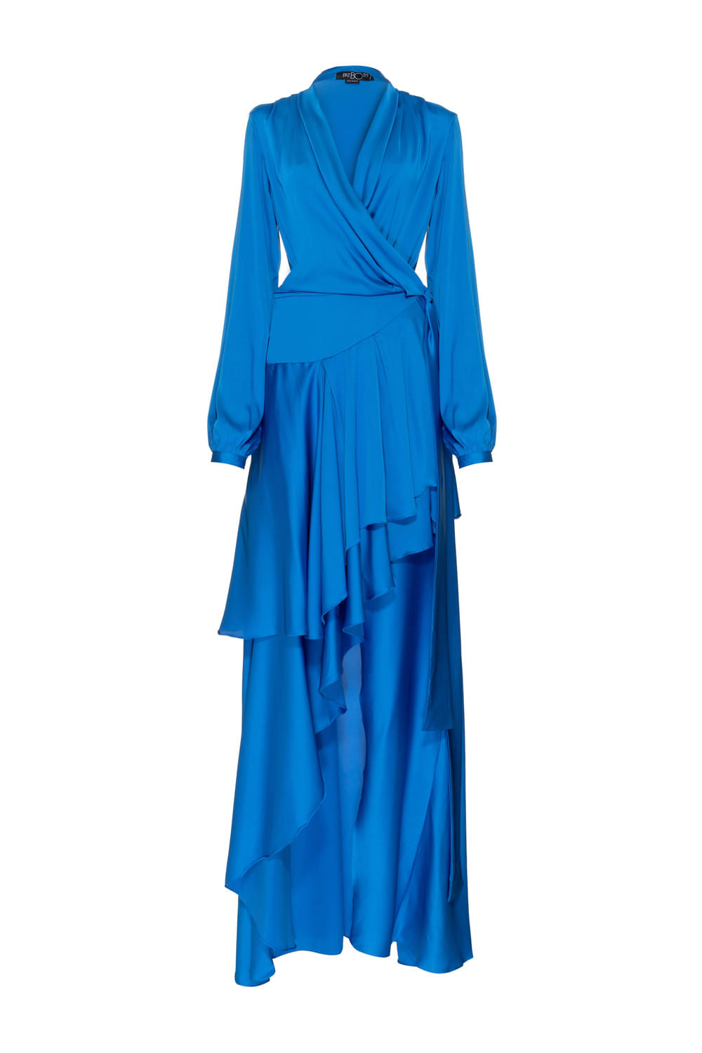 VESTIDO LONGO TRANSPASSADO CETIM EUPHORIA AZUL