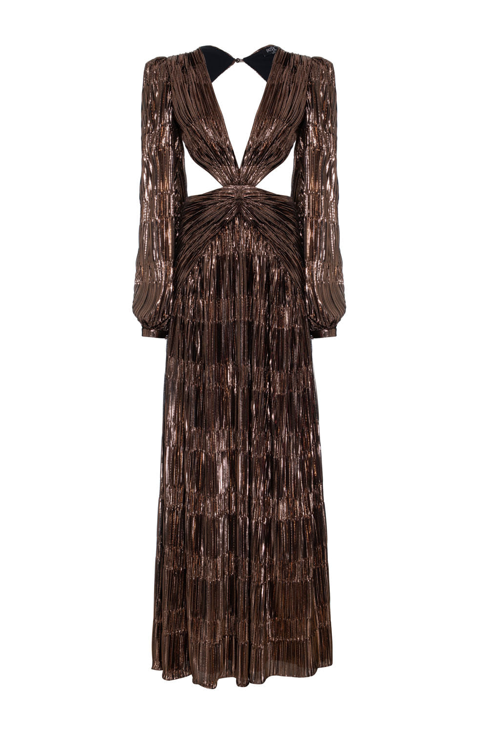 VESTIDO LONGO PLISSADO TORÇÃO LUREX DIXIE DOURADO