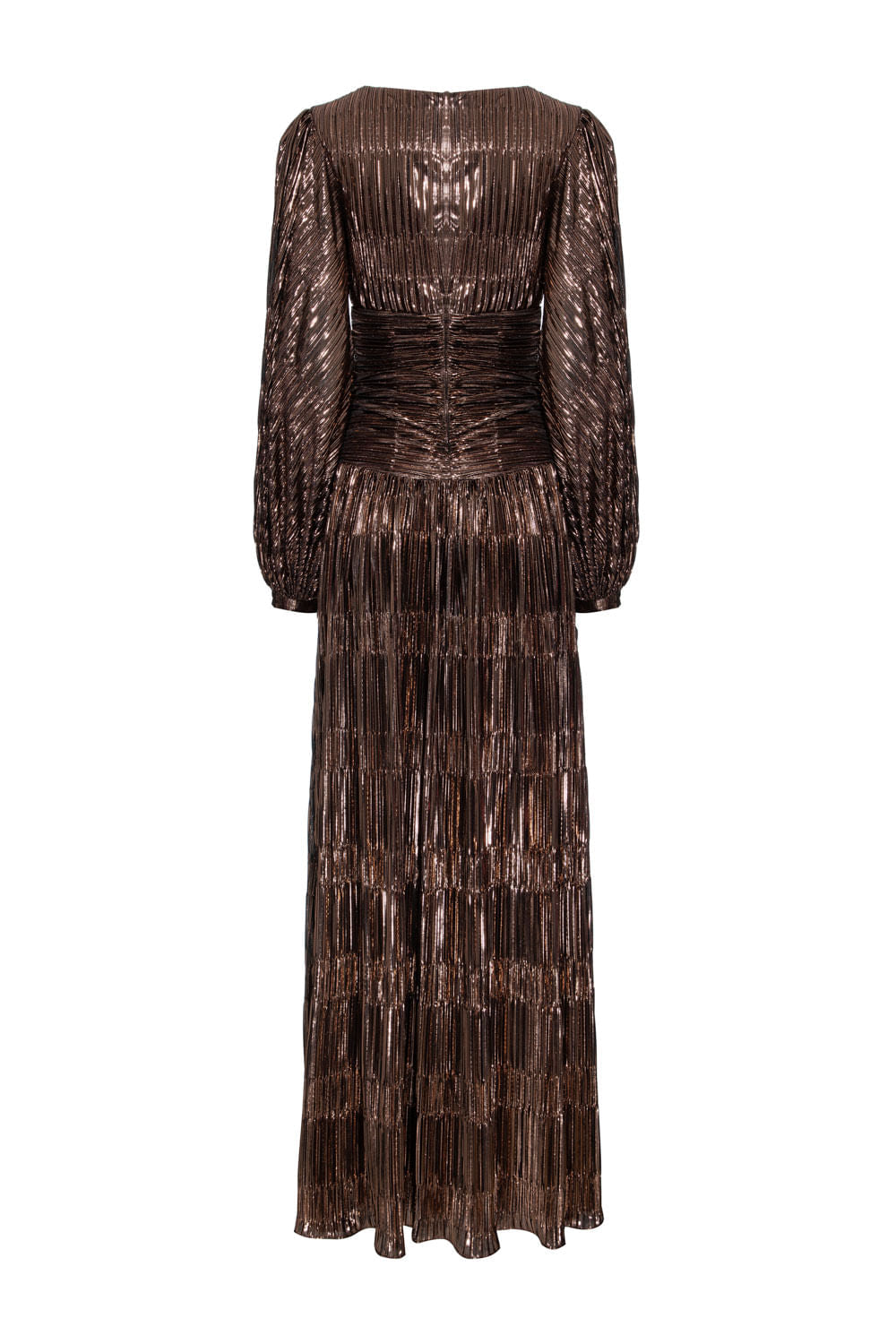 VESTIDO LONGO PLISSADO LUREX DIXIE DOURADO