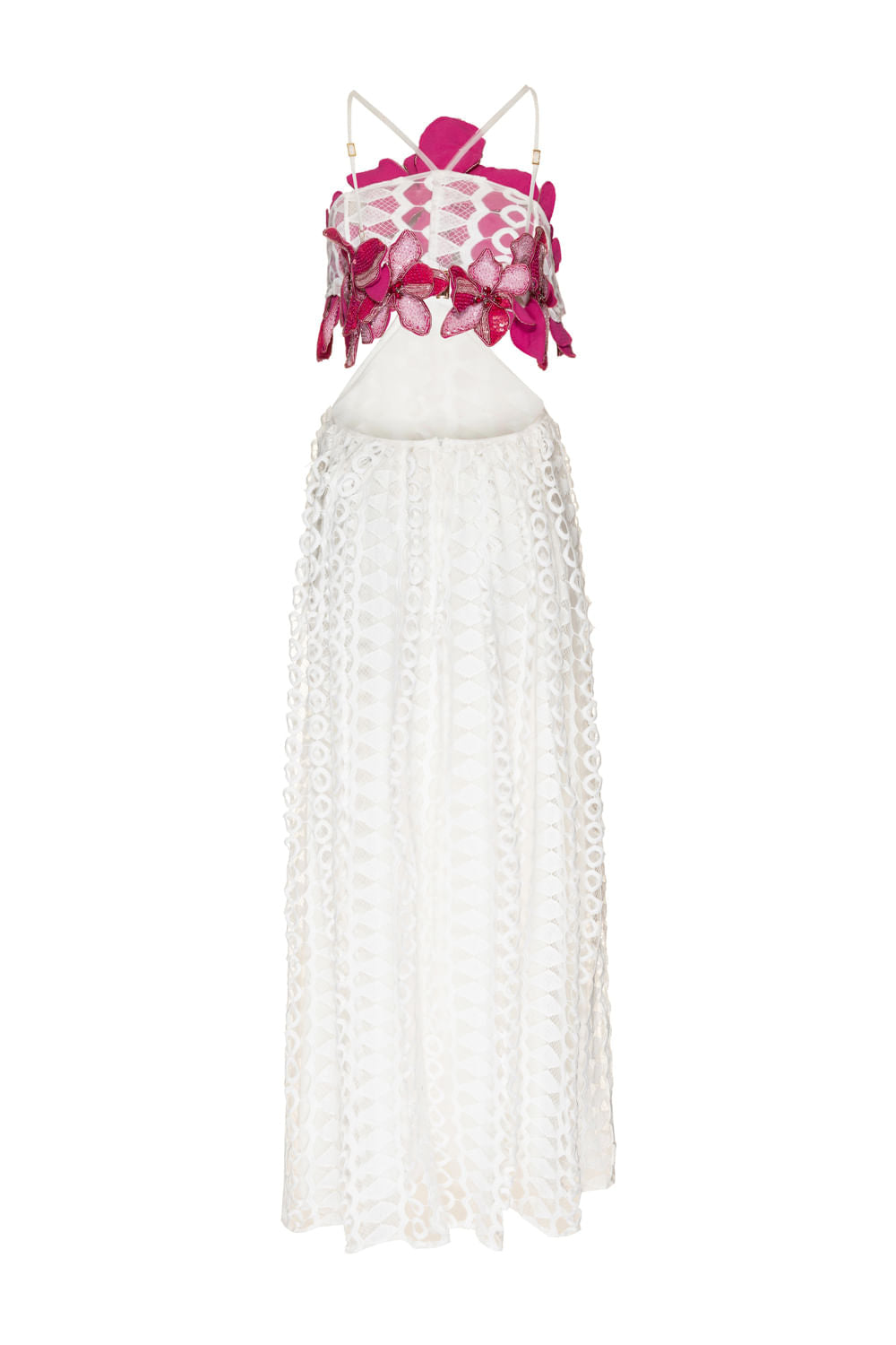 VESTIDO LONGO RENDA FLOR BORDADA OFF WHITE