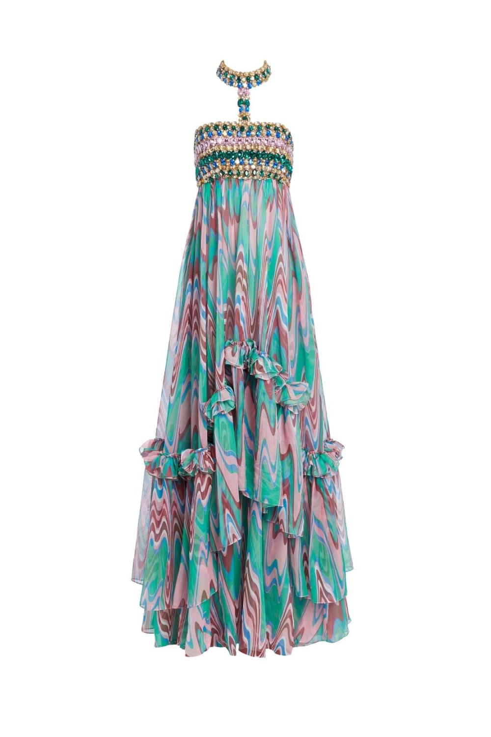 VESTIDO LONGO PEDRARIA WAVES VERDE