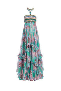 Vestido longo pedraria waves verde