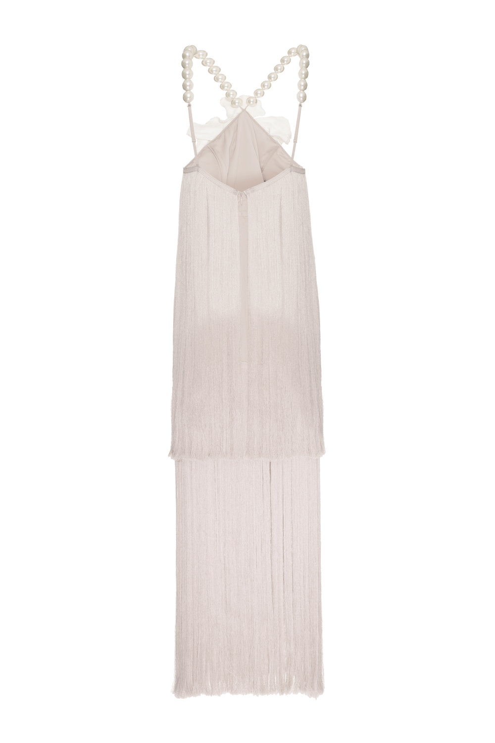 VESTIDO LONGO FRANJAS CETIM ELOISE OFF WHITE