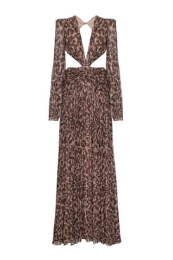 VESTIDO LONGO FRANZIDO LUREX JASPE MARROM