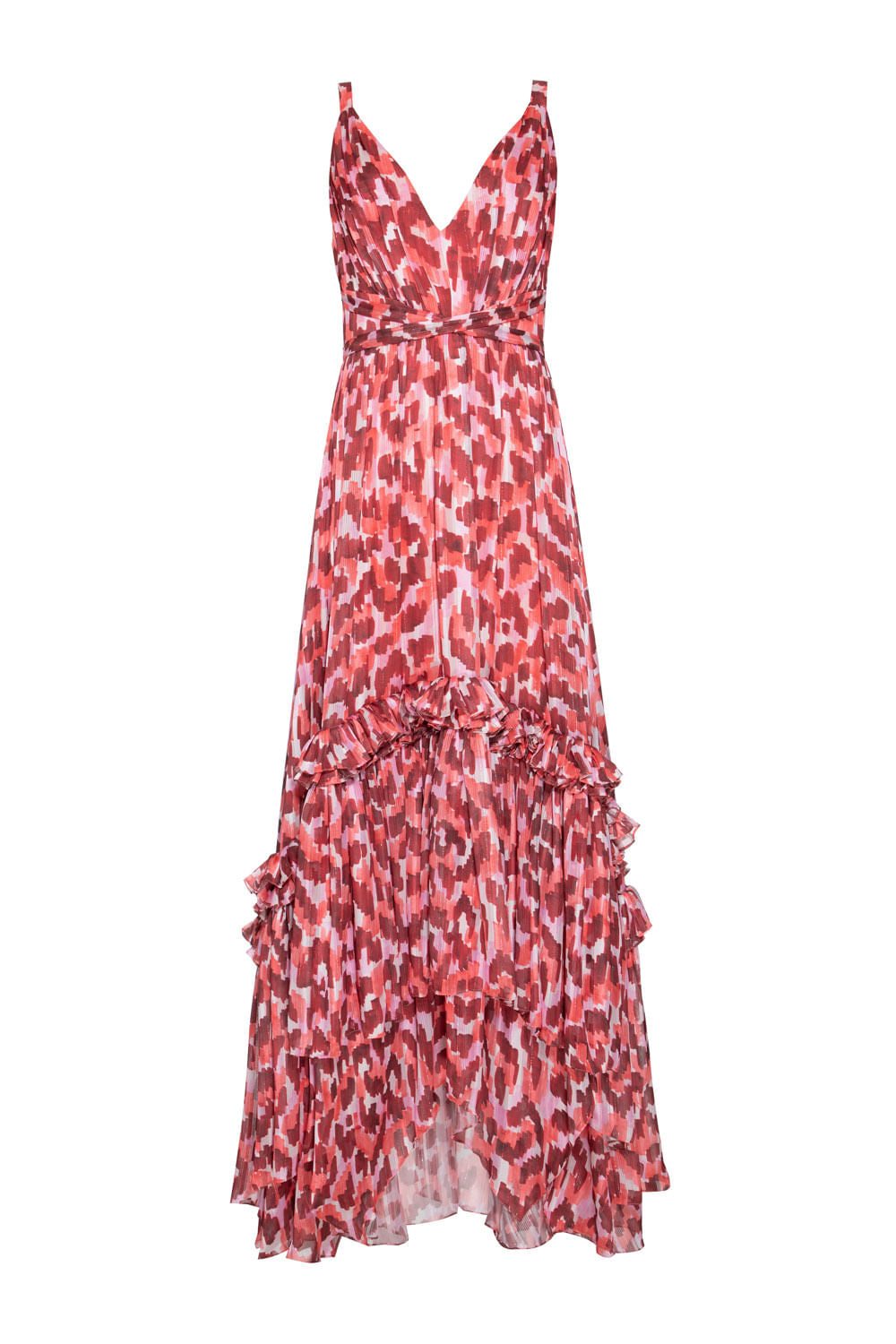 VESTIDO LONGO BABADOS CHIFFON JASPE NUDE