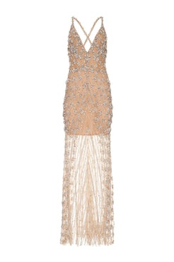 VESTIDO LONGO ALÇAS CRYSTAL EMBROIDERY DOURADO