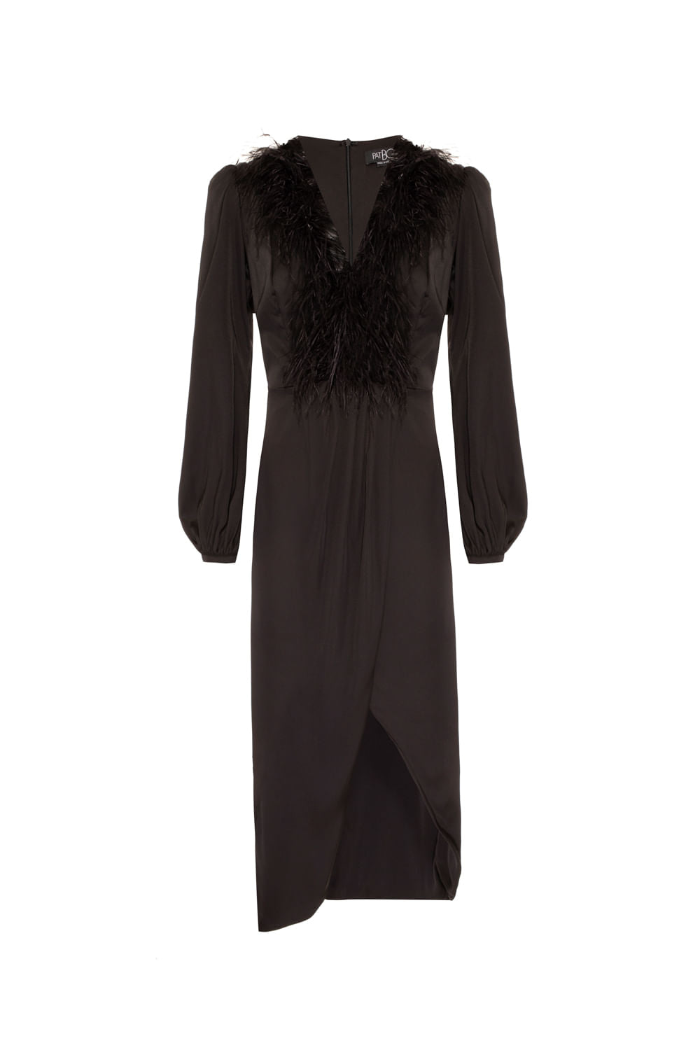 VESTIDO MÍDI PLUMAS CETIM EUPHORIA PRETO