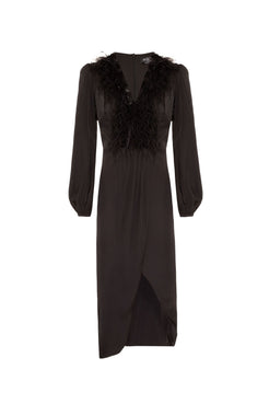 VESTIDO MÍDI PLUMAS CETIM EUPHORIA PRETO