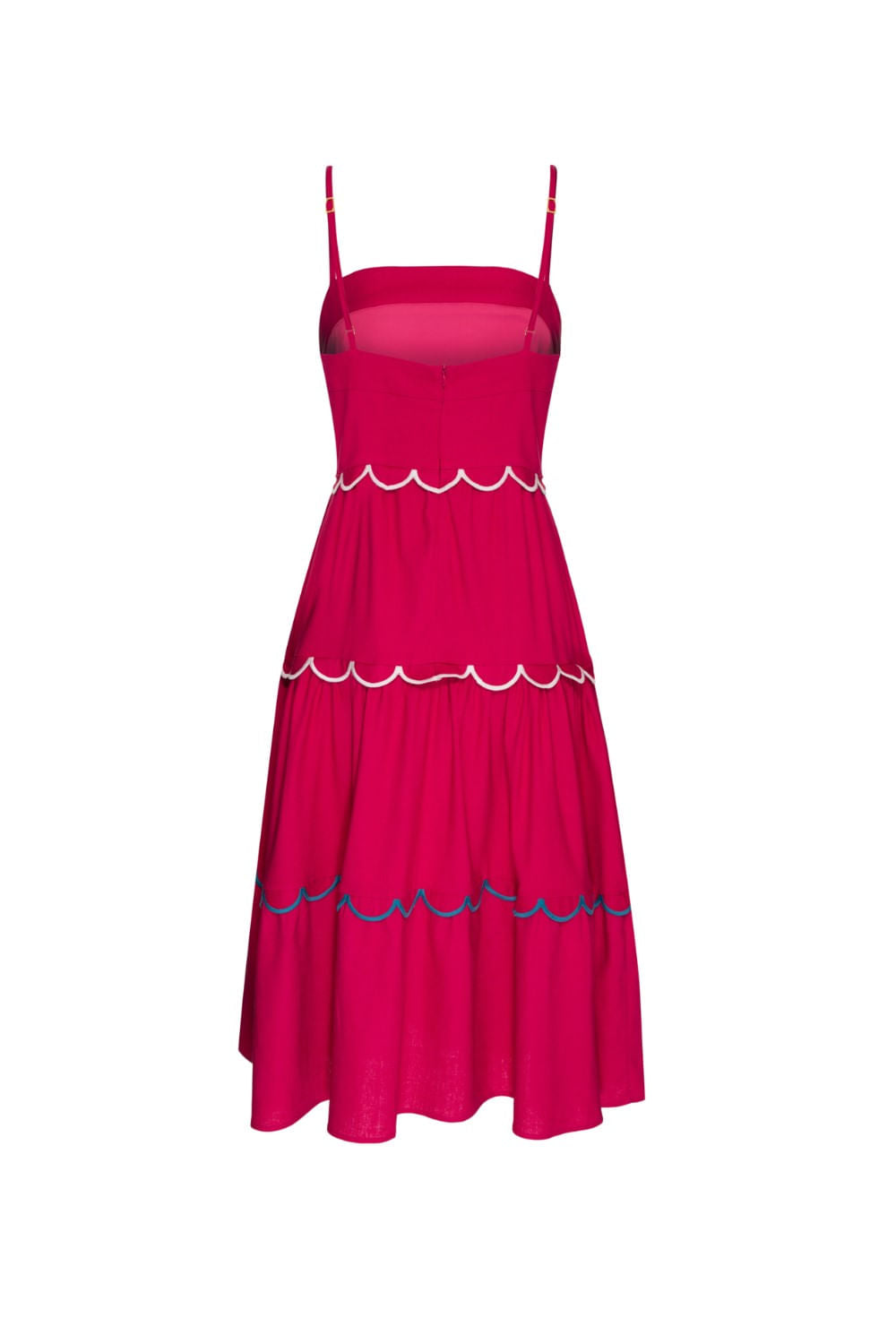 Vestido mídi bordado linho nilo matron rosa