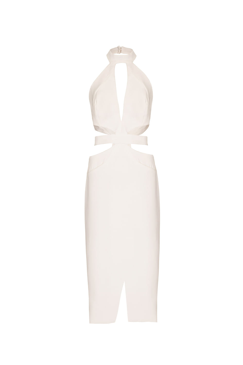 VESTIDO MÍDI RECORTES CREPE EDIE OFF WHITE