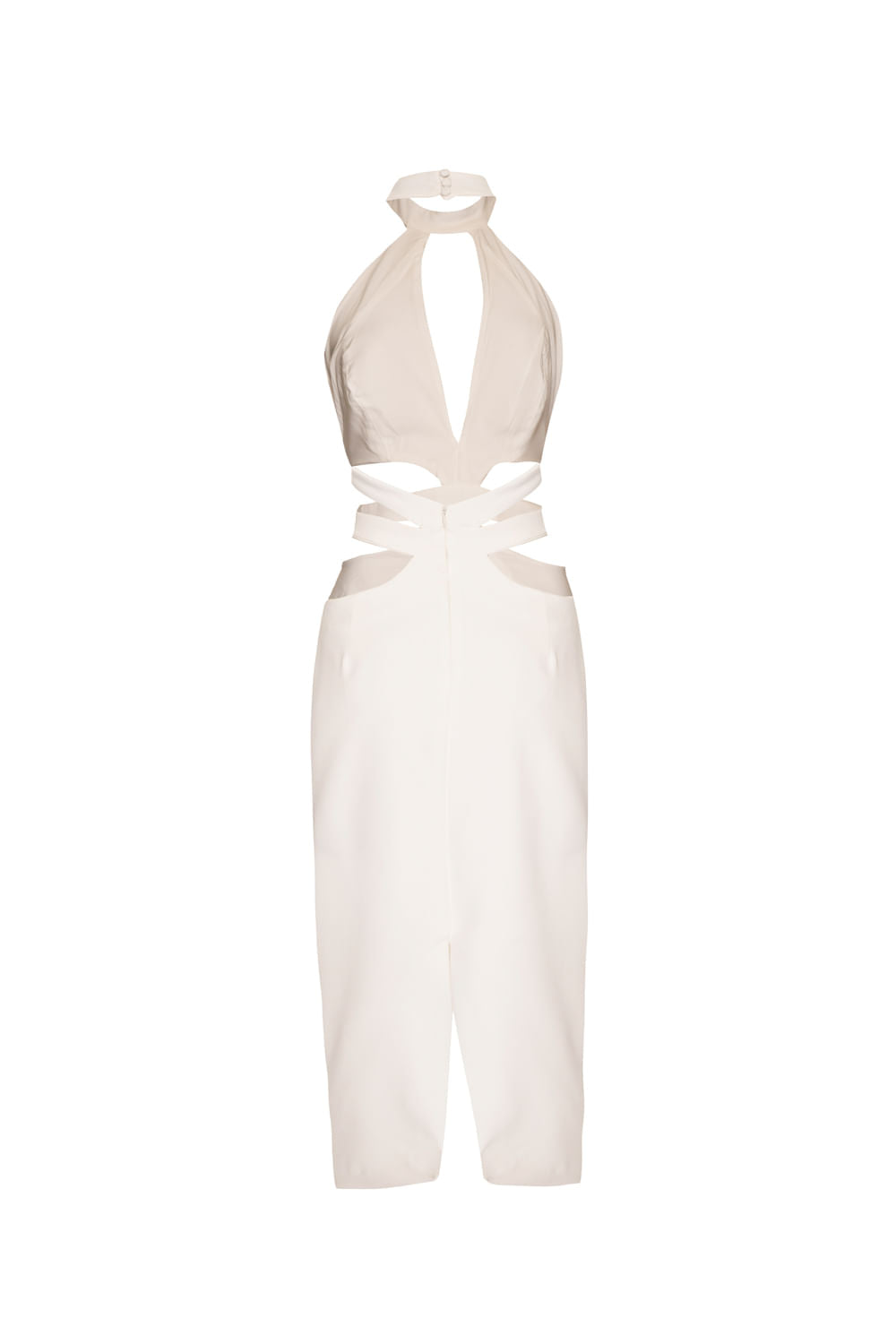 VESTIDO MÍDI RECORTES CREPE EDIE OFF WHITE