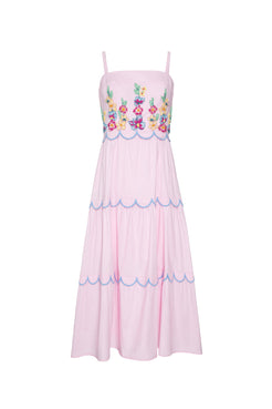 Vestido mÃdi bordado tricoline spencer rosa
