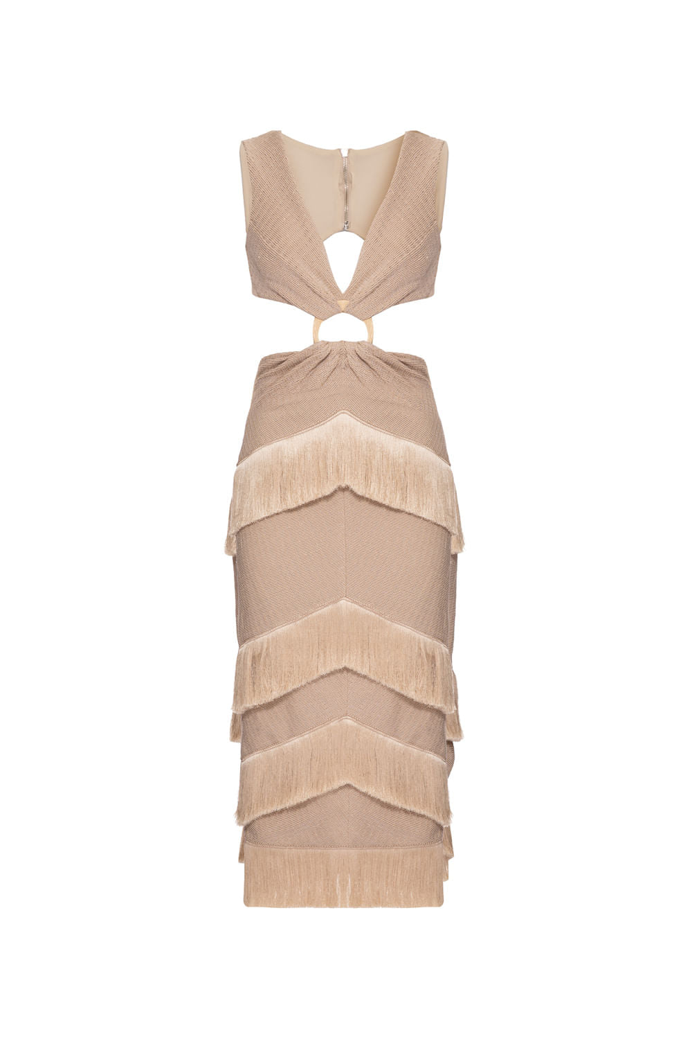 VESTIDO MÍDI FRANJAS MALHA EMILLE CRU