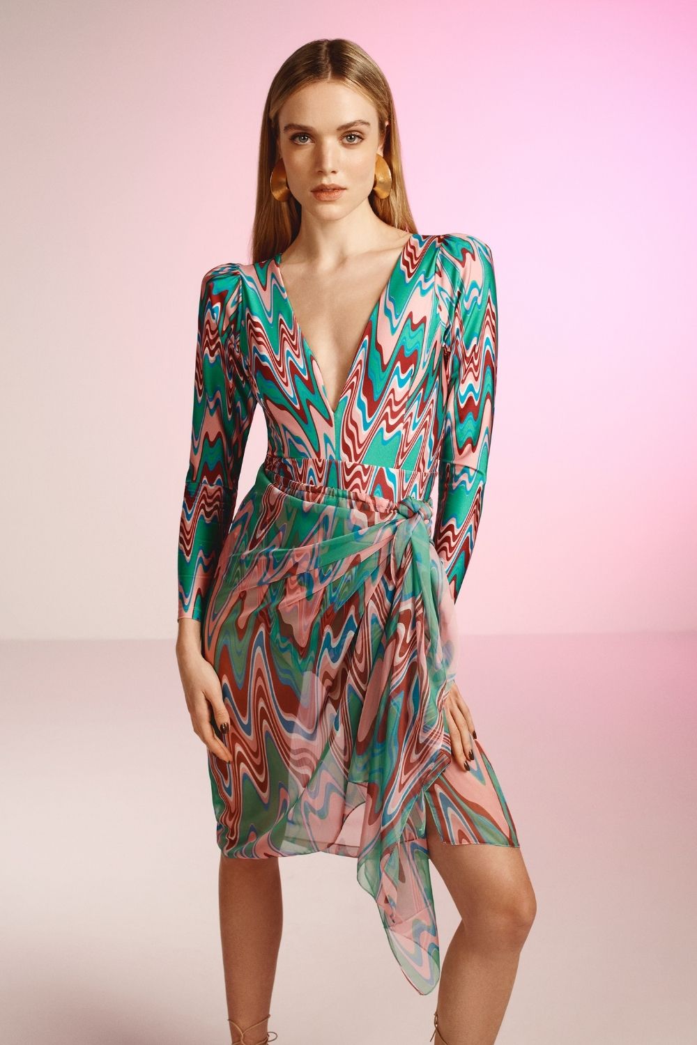 BODY MANGA LONGA LYCRA WAVES VERDE