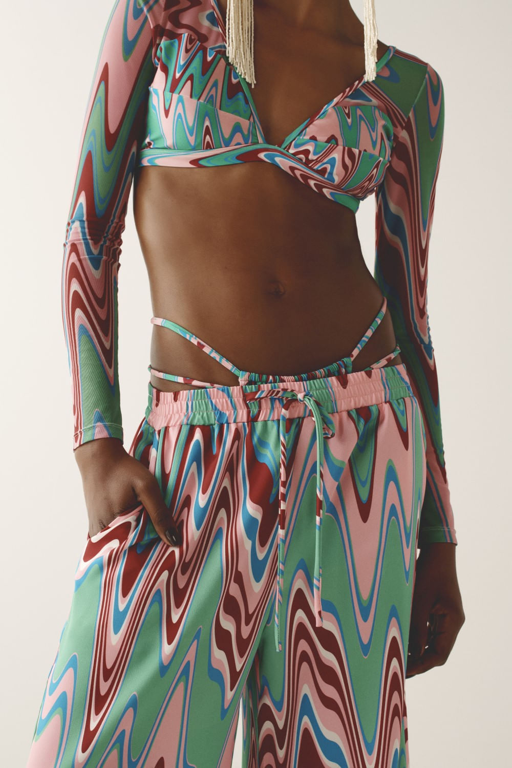 BODY MANGA LONGA LYCRA WAVES VERDE