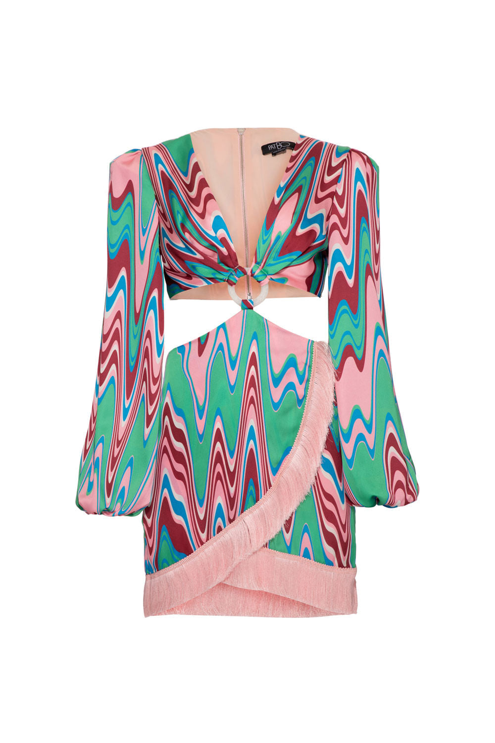 VESTIDO CURTO FRANJAS CETIM WAVES VERDE