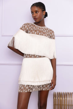 VESTIDO CURTO TULE RICAMARE OFF WHITE