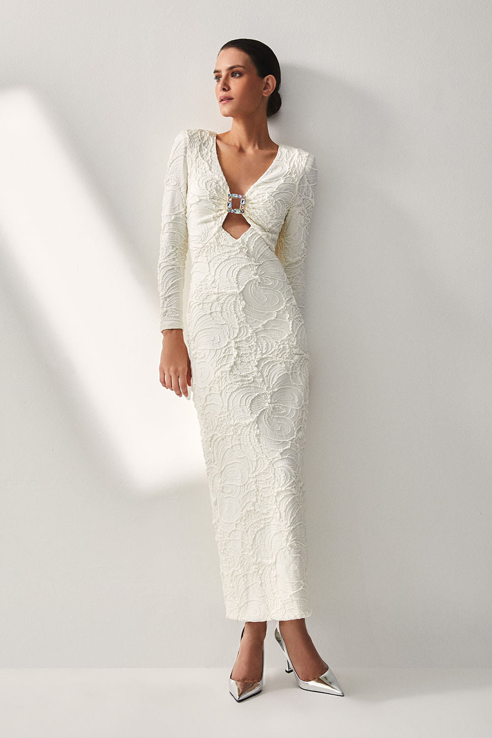 VESTIDO MÍDI LYCRA PETALS OFF WHITE