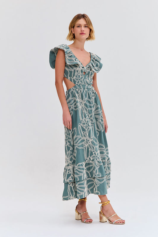 VESTIDO MIDI LINHO ASAS  VERDE