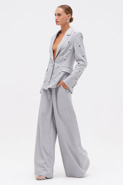 CALÇA METALLIC PINSTRIPE CINZA