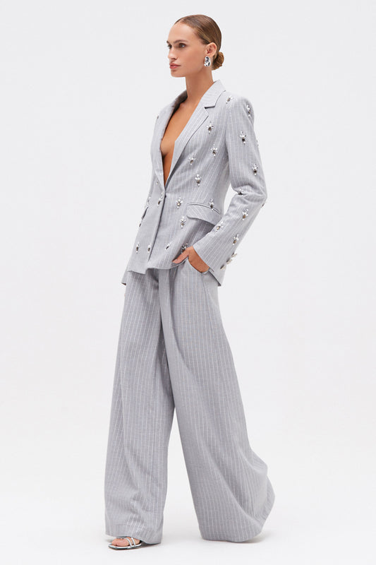 CALÇA METALLIC PINSTRIPE CINZA