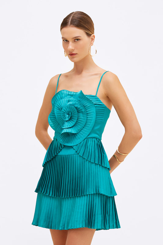 VESTIDO CURTO CETIM DREAM  VERDE ESCURO