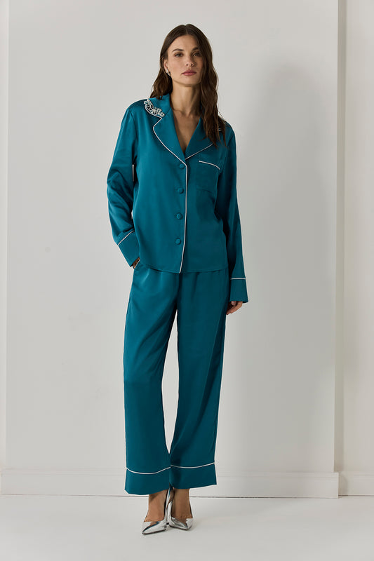 PIJAMA LISO LONGO  AZUL ESCURO