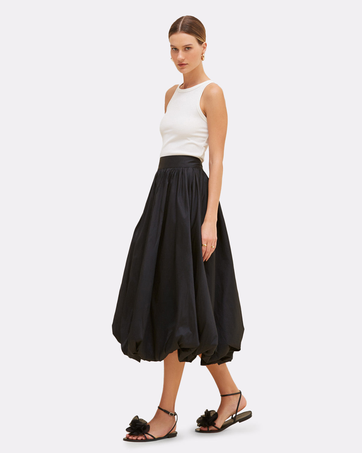 SAIA MIDI TAFETA BLOOM PRETO