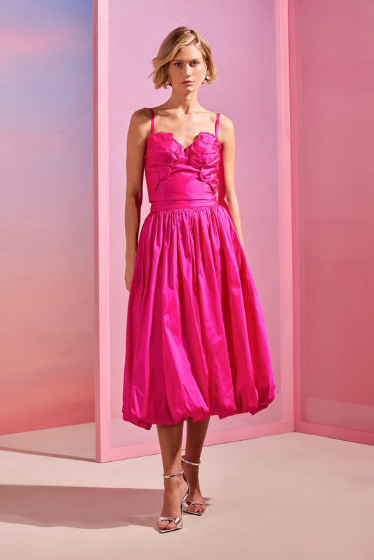 SAIA MIDI  TAFETA BLOOM ROSA